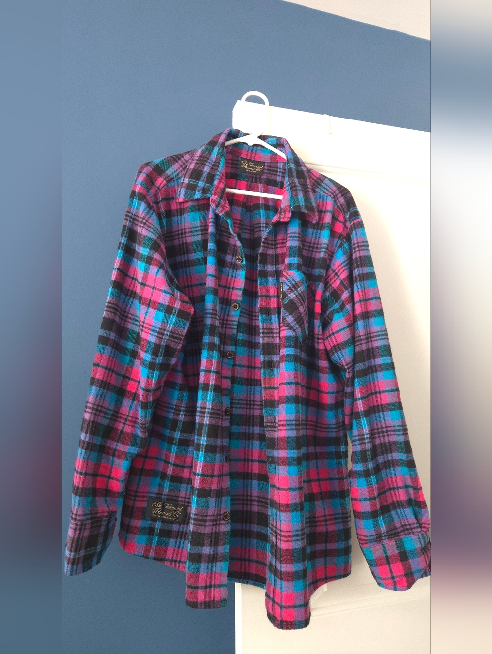 Plaid Button-Down Flannel Shirt in Pink & Blue